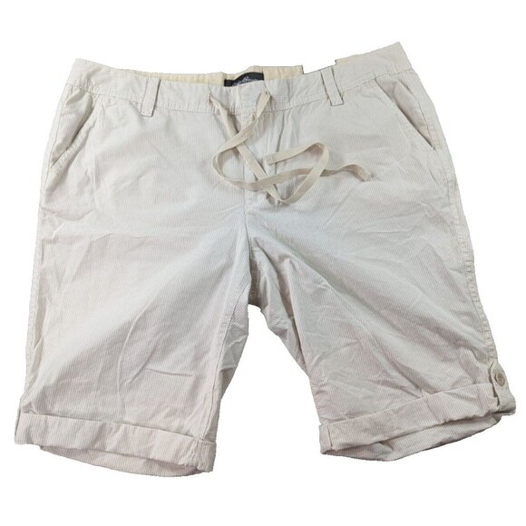Eddie Bauer Womes White Stripe Bermuda Shorts Drawstring Size 18 Rolled Cuff NWT - Picture 1 of 10